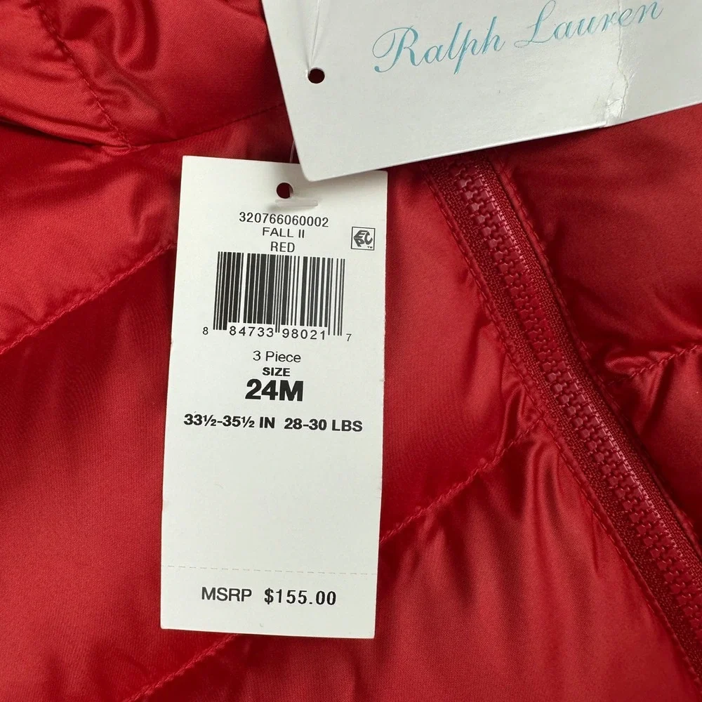 NEW Ralph Lauren Down Bunting Snowsuit 3 Piece Set Booties Infant Toddler 24M